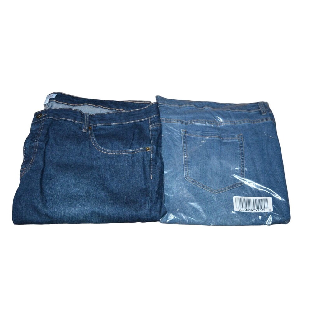 2 QVC Denim & Co Skinny Full Length Jeans Dark & Medium Wash SZ PLUS 28W